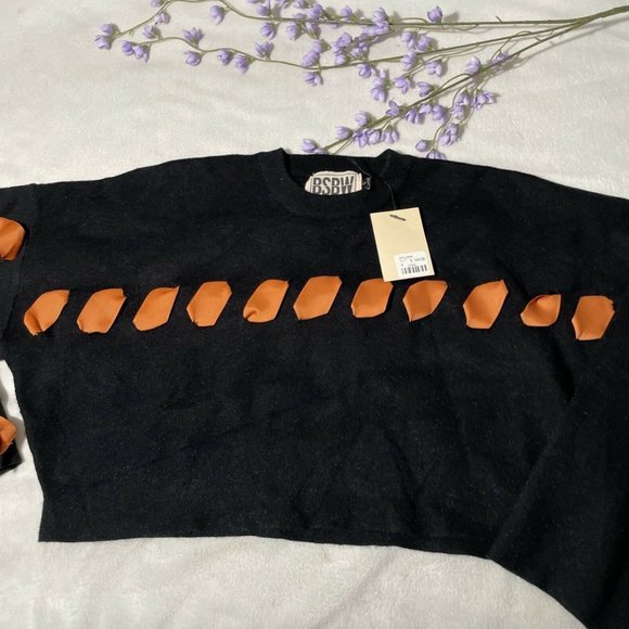NWT LF BSBW Ribbon Black Oversized‎ Cropped Sweater - Picture 4 of 12